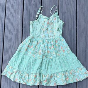 art class Aqua Floral Ruffle Tiered Sundress